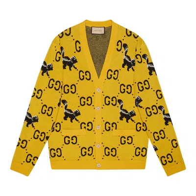 Pre-owned Gucci Gg And Skunk Cardigan 'yellow' | Men's Size M