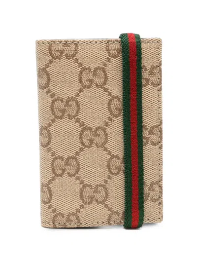 Gucci Gg And Web Detail Wallet In Blue