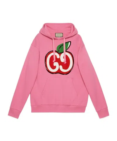Gucci Gg Apple Print Hoodie In Pink