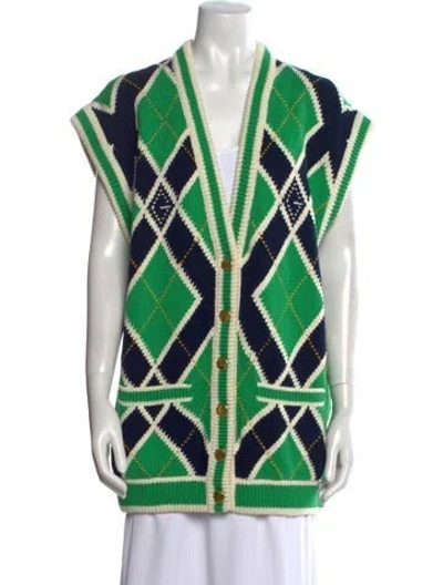 Pre-owned Gucci Gg Argyle Sweater Vest Printed Sweater In Green