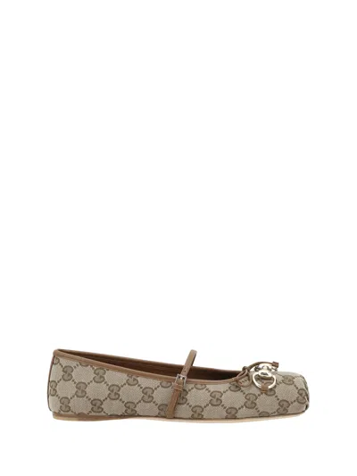 Gucci Women Gg Fabric Ballerinas With Iconic Horsebit In Brown