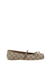 Gucci Women Gg Fabric Ballerinas With Iconic Horsebit In Brown