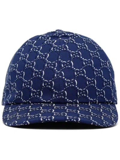 Gucci Embroidered Cotton Baseball Hat With Curved Brim In Blue