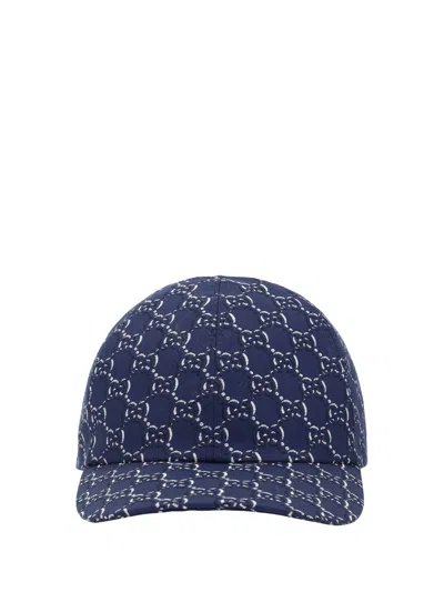 Gucci Embroidered Cotton Baseball Hat With Curved Brim In Blue