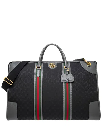 Gucci Gg Bauletto Canvas & Leather Duffel Bag In Black