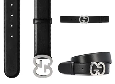Pre-owned Gucci Gg Belt Interlocking Buckle With Dust Bag Unisex 75 In Black