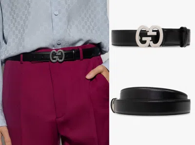 Pre-owned Gucci Gg Belt Supreme Monogram Antiqued Gg Buckle With Dust Bag Unisex 80 In Black