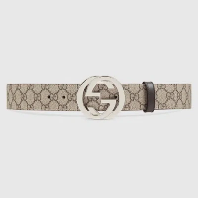 Gucci Gg Supreme Belt With G Buckle In Beige