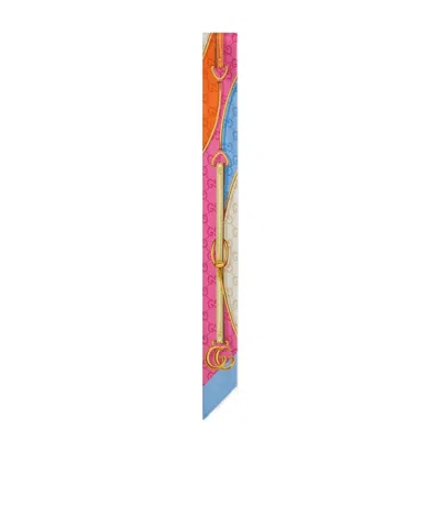Gucci Gg Belt-print Silk Neck Scarf In Pink