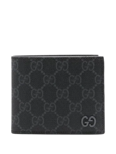 Gucci Gg Bi-fold Wallet With Grey Interior In Black
