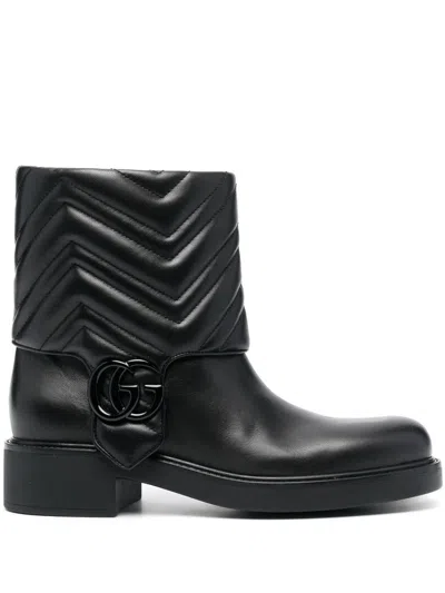 Gucci Quilted Leather Ankle Boots With Low Heel In Black