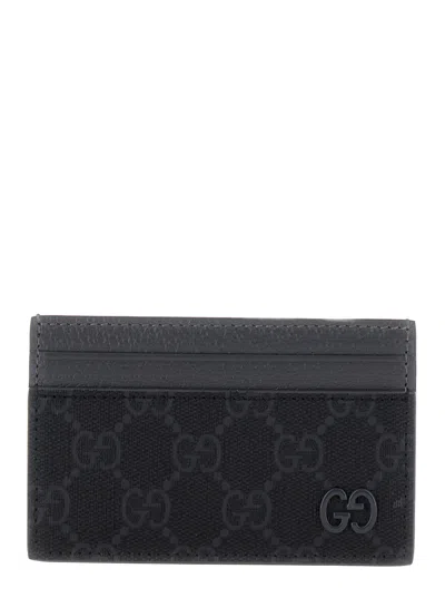 GUCCI GUCCI MEN 'GG' BLACK CARD-HOLDER WITH GG DETAIL IN GG SUPREME CANVAS MAN