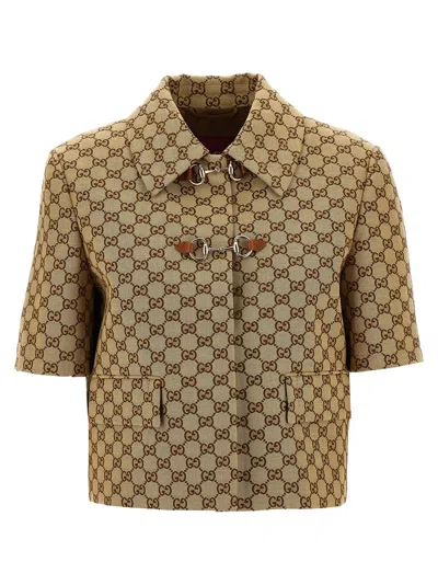 Gucci Interlock G-jacquard Jacket In Brown