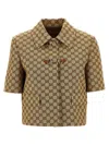 Gucci Beige Jacket With Spread Classic Collar And Horsebit On The Front In Gg Canvas Woman