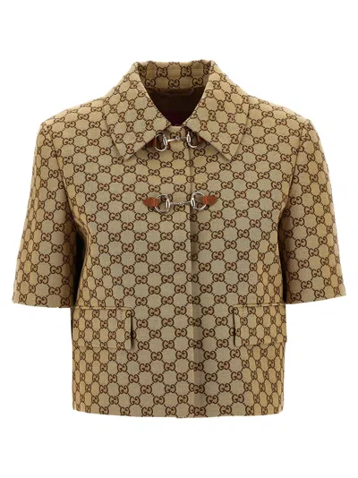 Gucci Interlock G-jacquard Jacket In Brown