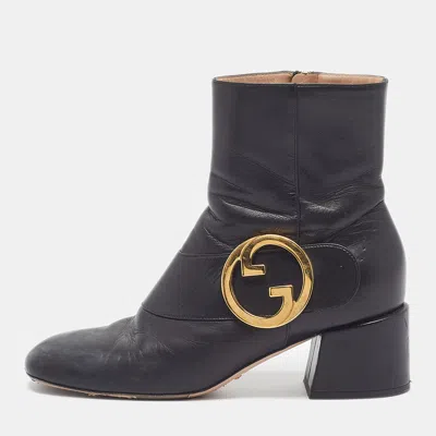 Pre-owned Gucci Gg Blondie Size 39 Black Leather Ankle Length Boots