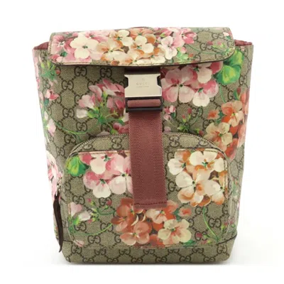 Pre-owned Gucci Gg Blooms Beige Pink Multi-color Pvc Suede Backpack ()