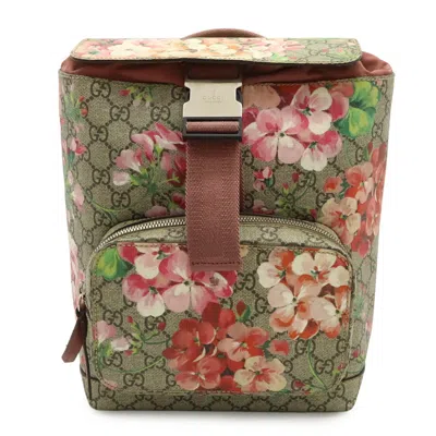 Pre-owned Gucci Gg Blooms Beige Pink Multi-color Gg Supreme Suede Backpack ()
