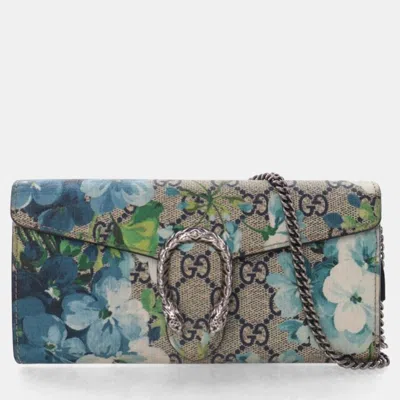 Pre-owned Gucci Gg Blooms Dionysus Wallet With Chain In Brown
