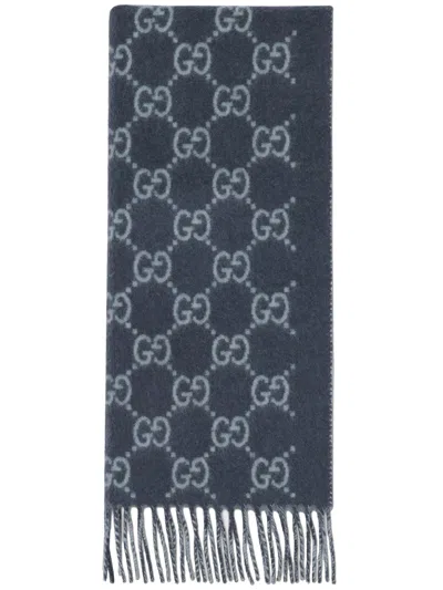 GUCCI GUCCI GG BLUE CASHMERE SCARF
