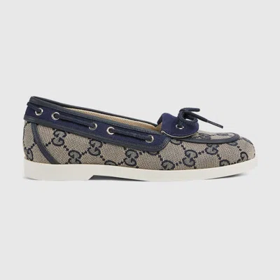 Gucci Kids' ' Gg Boat Shoe In Blue
