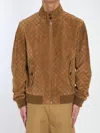 Gucci Brown Jacket With All-over Embossed Gg Motif And Collar With Buttons In Suede Man In Beige