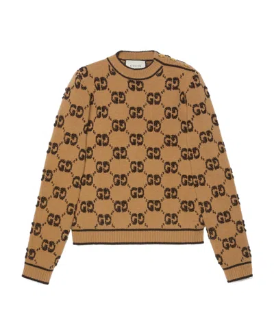 Gucci Gg Bouclé Jacquard Jumper In Brown