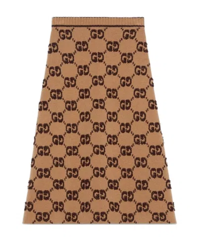Gucci Gg Wool Bouclé Jacquard Skirt In Brown