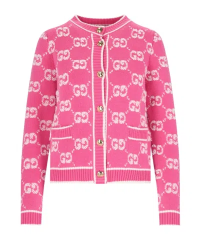 Gucci Gg Wool Bouclé Jacquard Cardigan In Pink