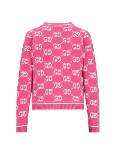 Gucci Gg Wool Bouclé Jacquard Cardigan In Pink