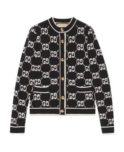 Gucci Gg Bouclé Wool Cardigan In Black