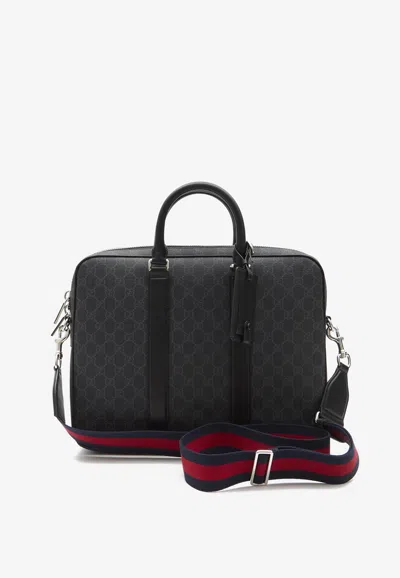 Gucci Gg Briefcase With Shoulder Strap In Black