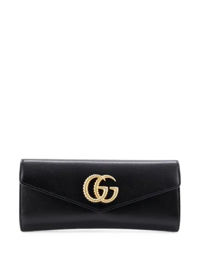 Pre-owned Gucci Gg Broadway Envelope Leather Clutch Bag In Black