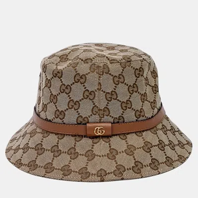 Pre-owned Gucci Gg Bucket Hat (847739) In Sand