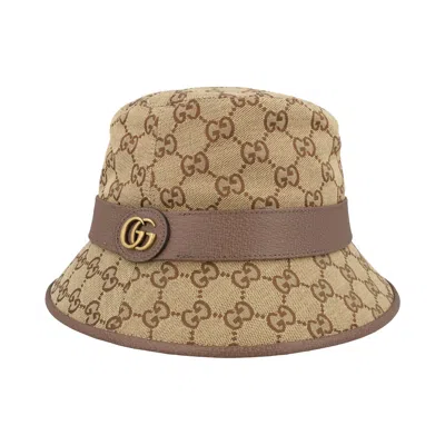 Pre-owned Gucci Gg Bucket Hat 'leather Blue Red' | Tan | Men's Size S