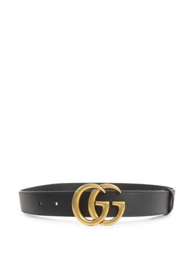 Pre-owned Gucci Gg Buckle Belt In Black