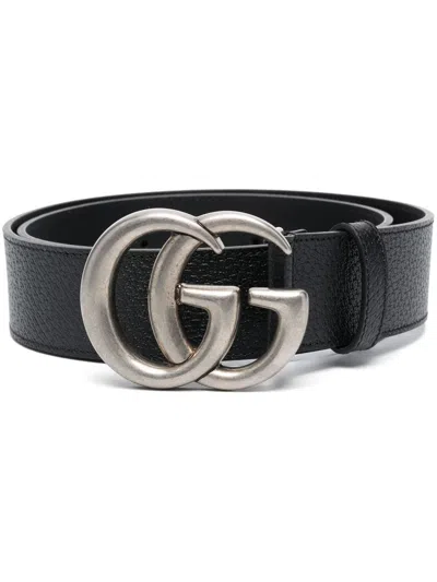 Gucci Gg-buckle Leather Belt In Black