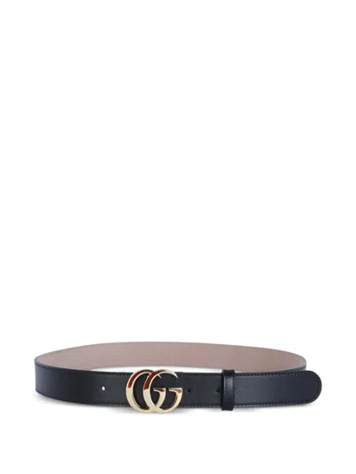 Gucci Gg Buckle Leather Belt In Black