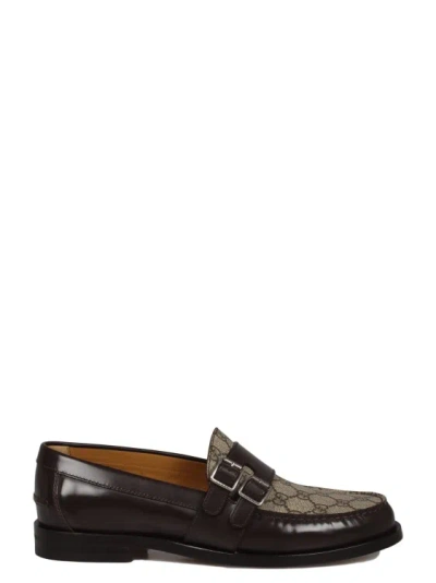 Gucci Gg Buckle Loafers In Brown