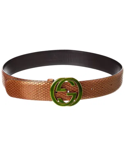 Gucci Gg Buckle Snakeskin Leather Belt
