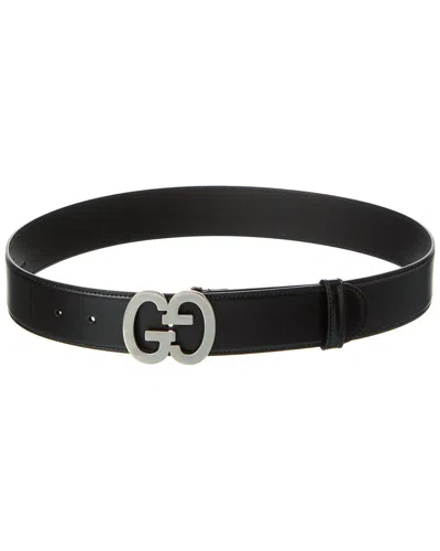 Gucci Gg Buckle Wide Leather Belt In Black