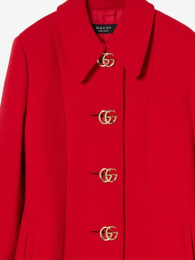 Gucci Gg Button Wool Coat In Red