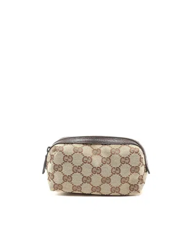 Gucci Gg Canva Leather Pouch In Beige