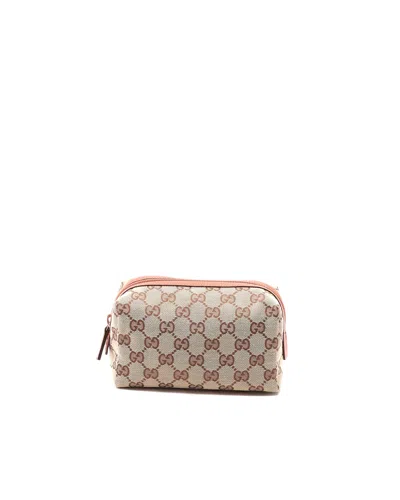 Gucci Gg Canva Leather Pouch In Brown