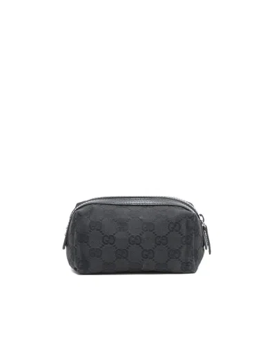 Gucci Gg Canva Leather Pouch In Black