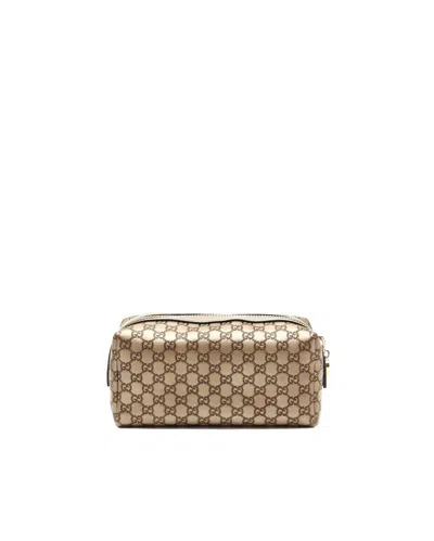 Gucci Gg Canva Leather Pouch In Gold