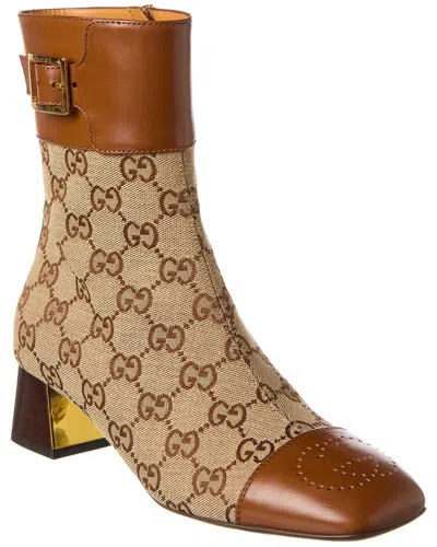 Gucci Gg Canvas & Leather Bootie In Brown
