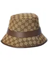 Gucci Gg Canvas & Leather Bucket Hat In Brown