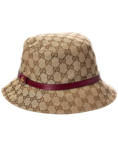 Gucci Gg Canvas & Leather Bucket Hat In Brown