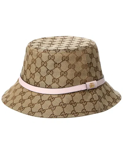 Gucci Gg Canvas & Leather Bucket Hat In Brown